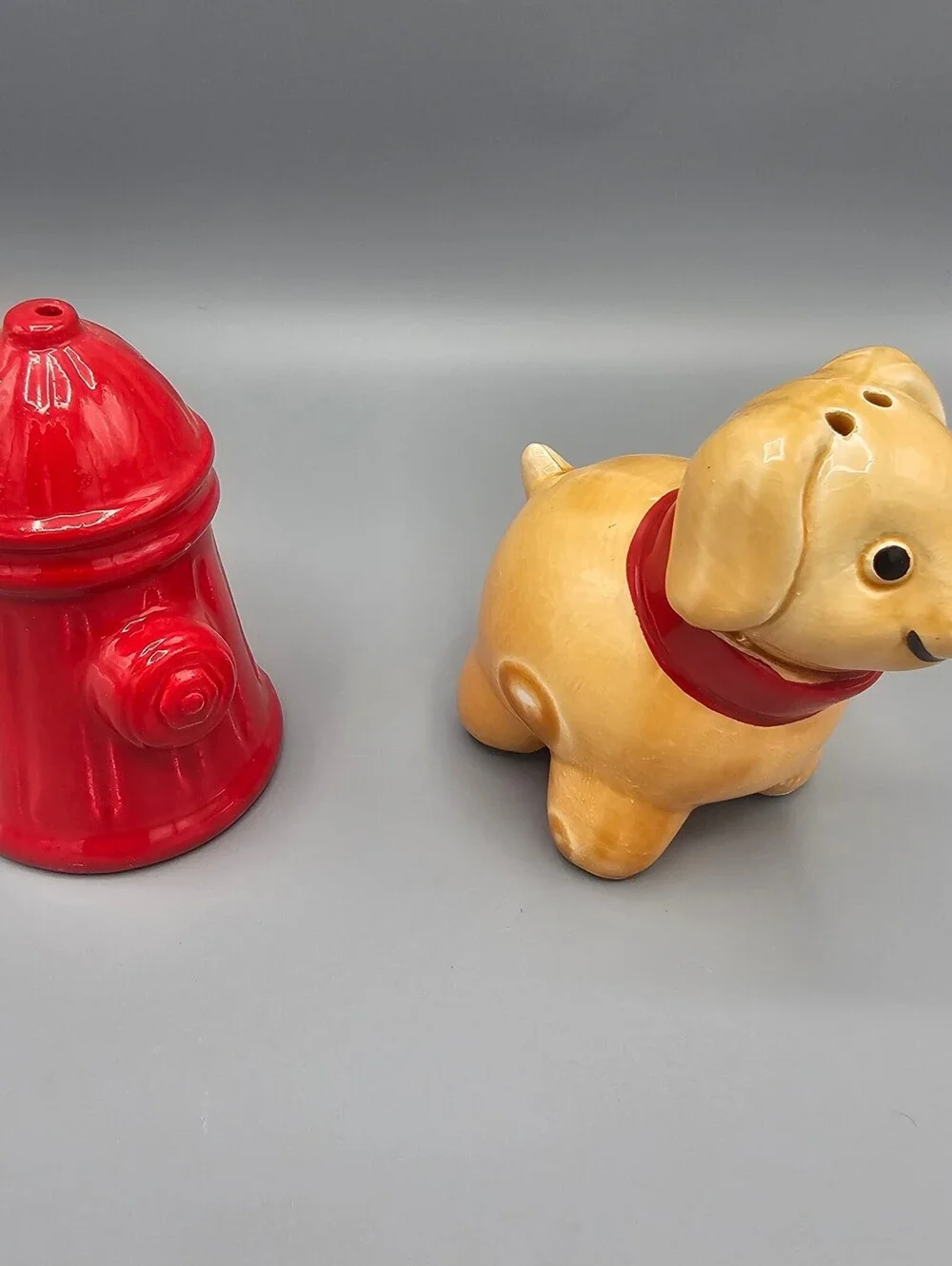 Vintage Ceramic Dog and Fire Hydrant Salt and Pepper Shakers